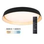 ULTRALUX - LED димираща ССТ плафониера с дистанционно управление, черен/дърво, max.72W, 3000K-6000К, 220-240V AC, кръг, IP20 - SPL1L72RC