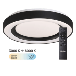 ULTRALUX - LED димираща ССТ плафониера с дистанционно управление, черен, max.72W, 3000K-6000К, 220-240V AC, кръг, IP20 - SPL4L72RCB