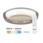 ULTRALUX - LED димираща ССТ+RGB плафониера с дистанционно управление, опушен кварц, 28W+5W, 3000K-6000К, 220-240V AC, кръг, IP20 - SPL5LVDRC